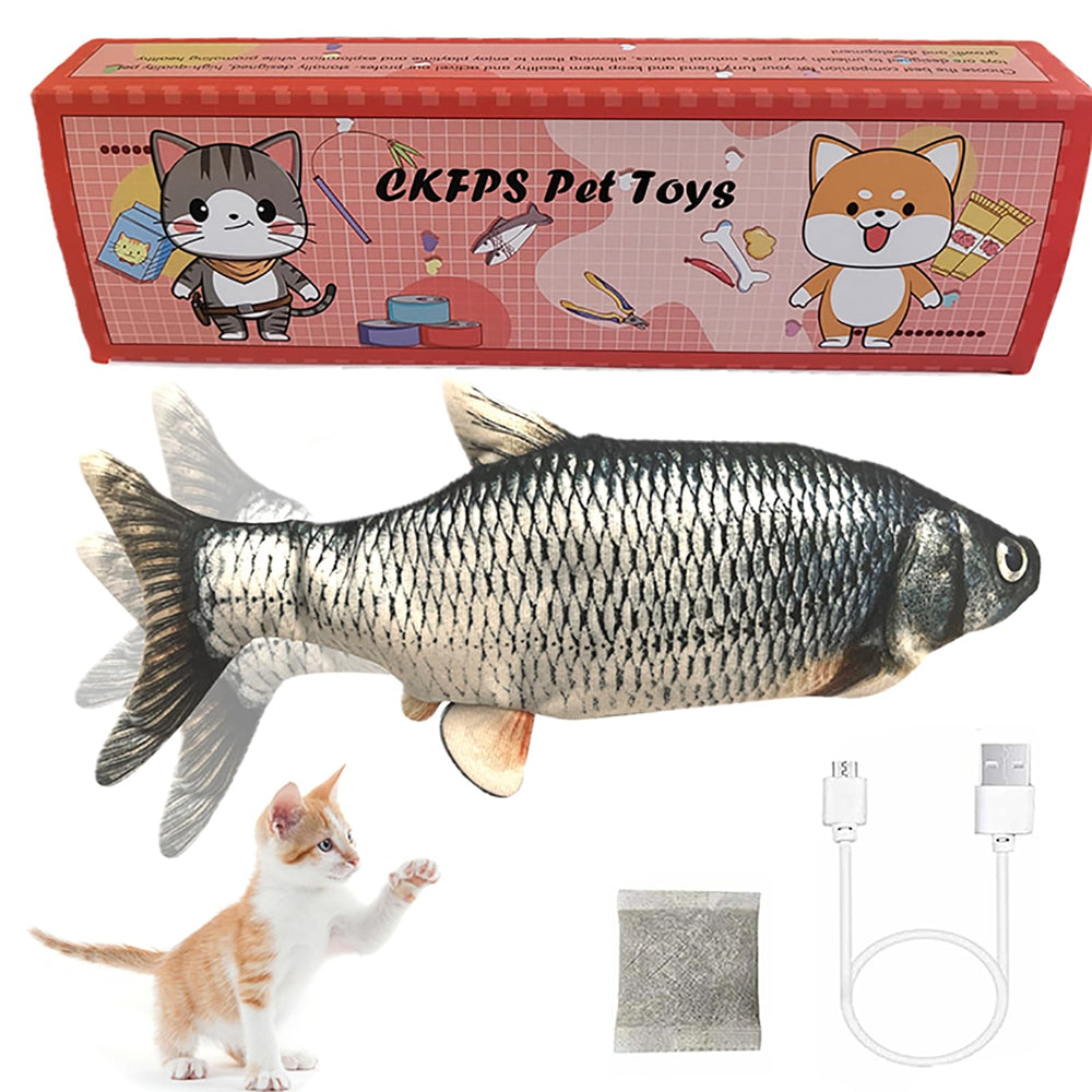 CKFPS Flopping Fish toy front view with lifelike motion for indoor cats