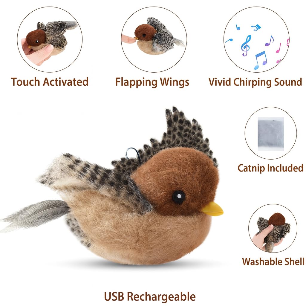 CKFPS Flying Bird Cat Toy shows chirping sounds for lifelike hunting cues