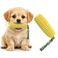 ClariVora corn dog chew toy close-up highlights durable rubber for teething and daily fun.