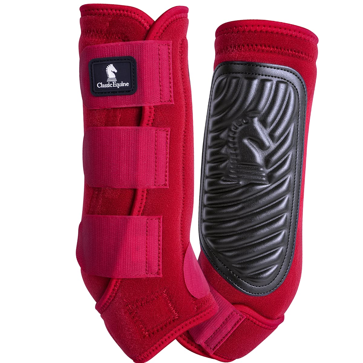 Classic Equine ClassicFit Rear Boot Crimson front view showing hind limb support and dirt protection.