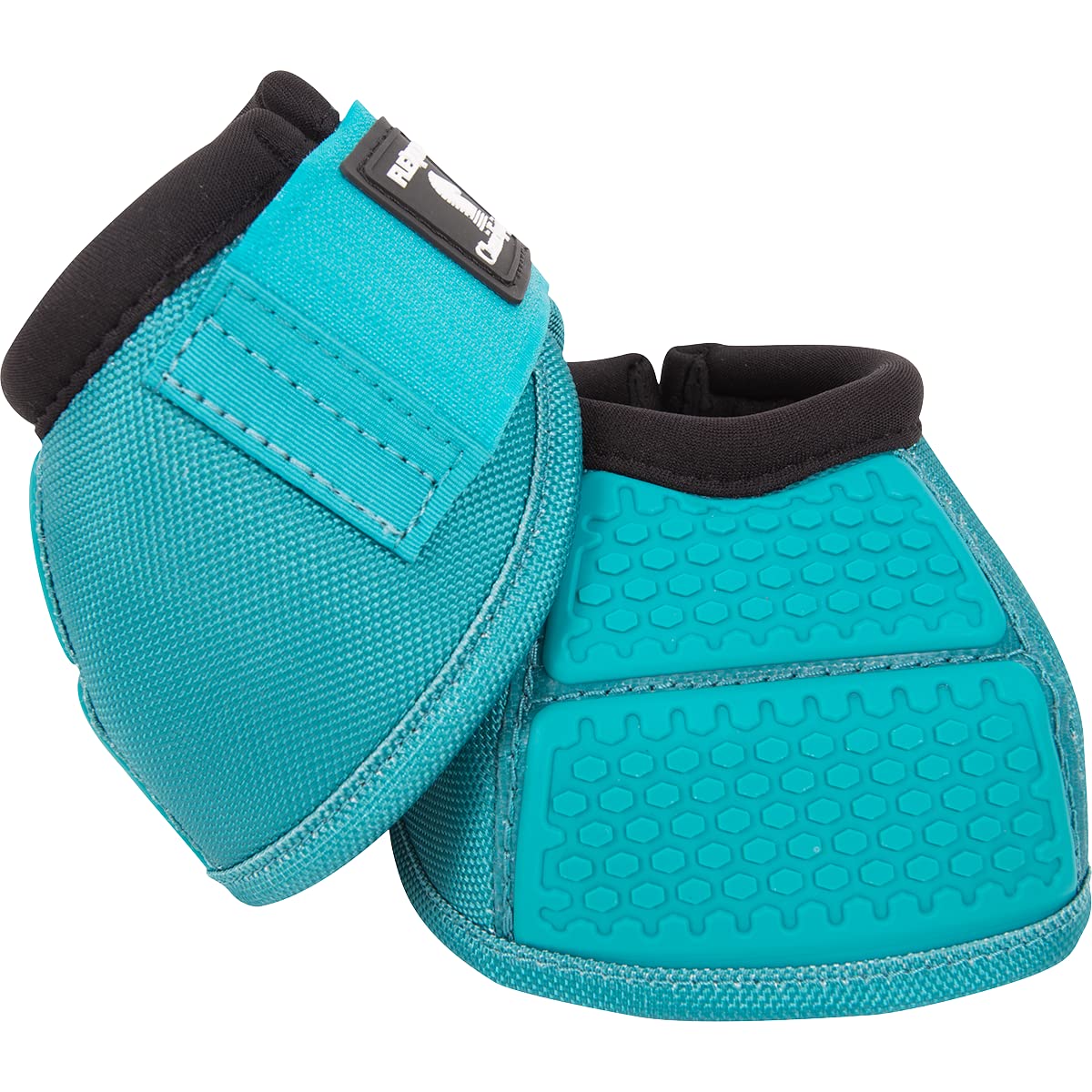 Classic Equine Flexion No Turn Bell Boot Aqua Large with back panel for protective shock-absorbent support