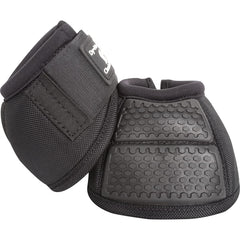 Classic Equine Flexion No-Turn Bell Boots L Black front view with secure double-strap closure for stable fit