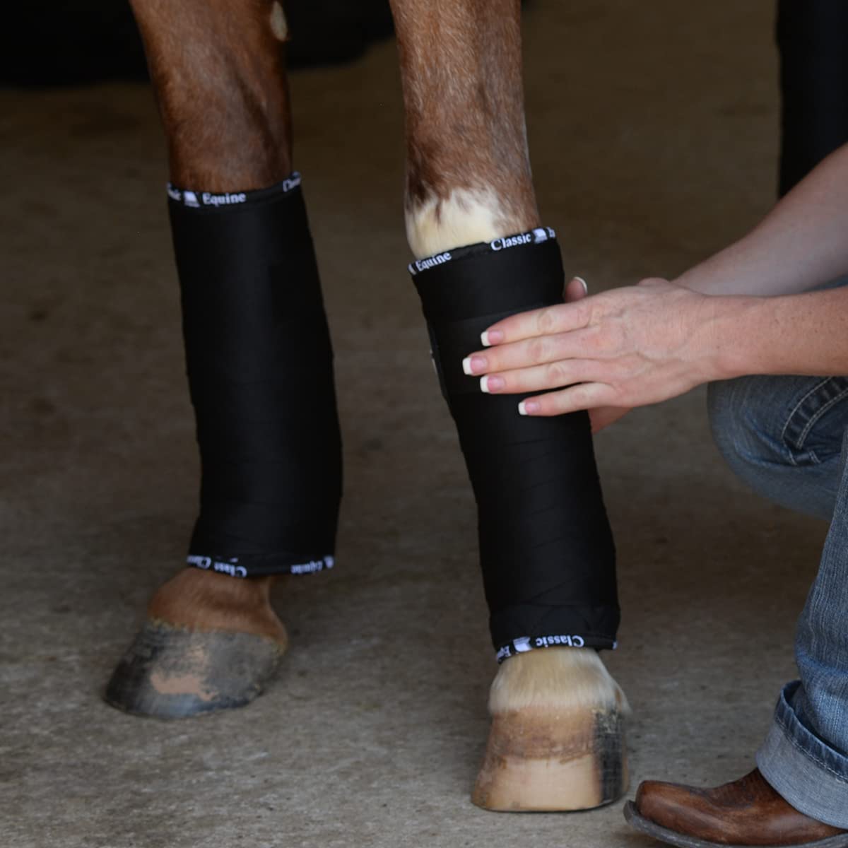 Classic Equine Standing Wrap Bandage texture demonstrates stain-resistant surface.