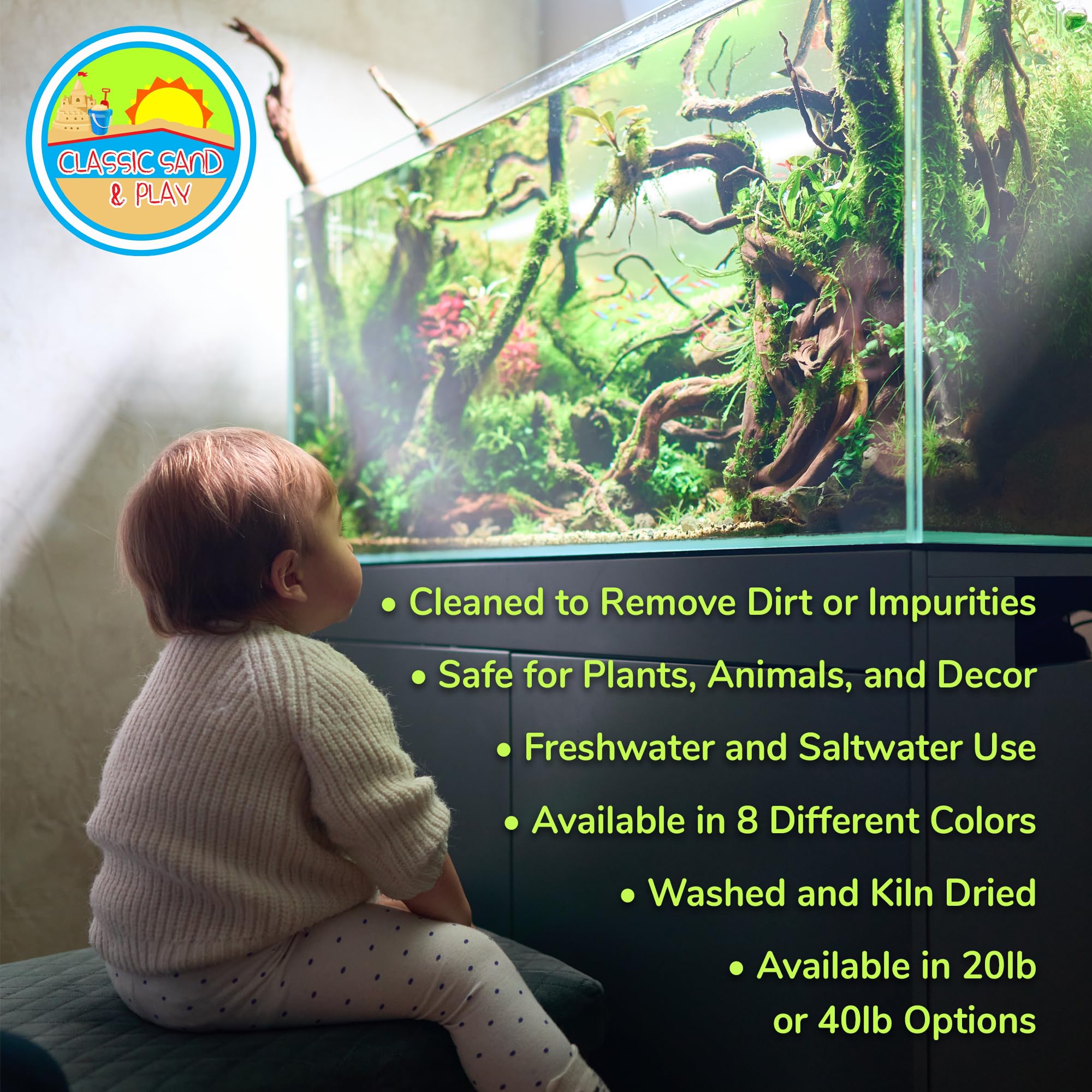 Classic Sand & Play promotes clearer water and efficient filtration in home aquariums.