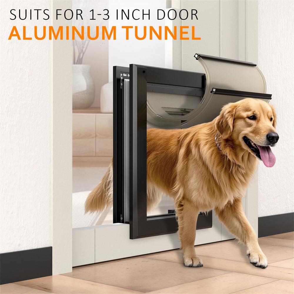 Classicmacher aluminum dog door frame shows durable construction for long-term outdoor use.
