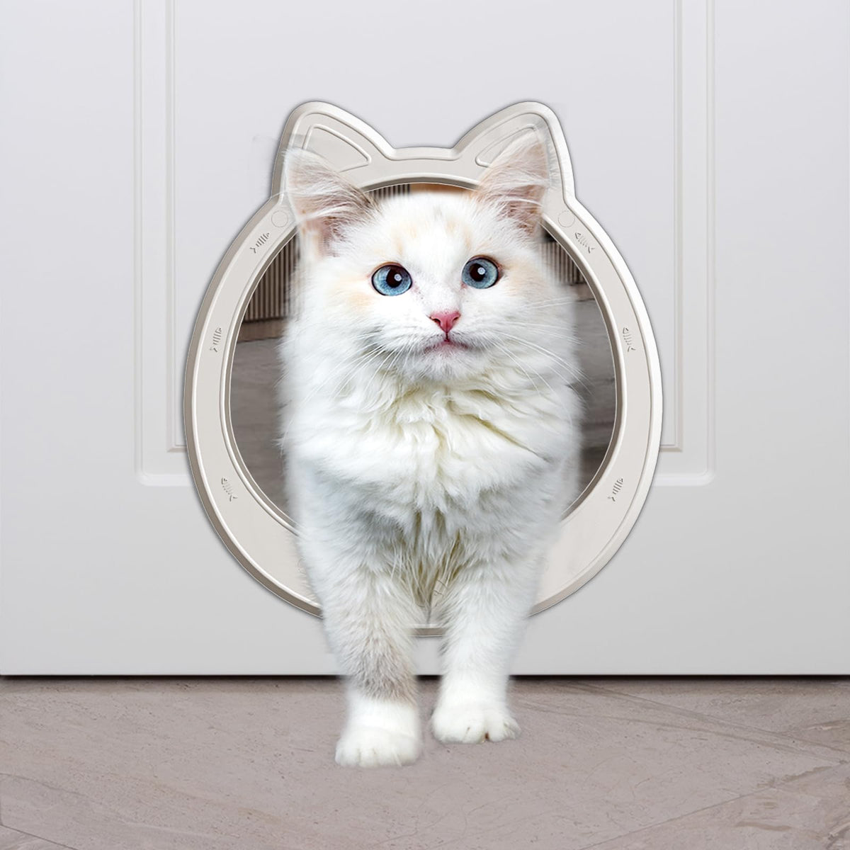 Classicmacher large cat door white front view enables easy indoor access for cats.