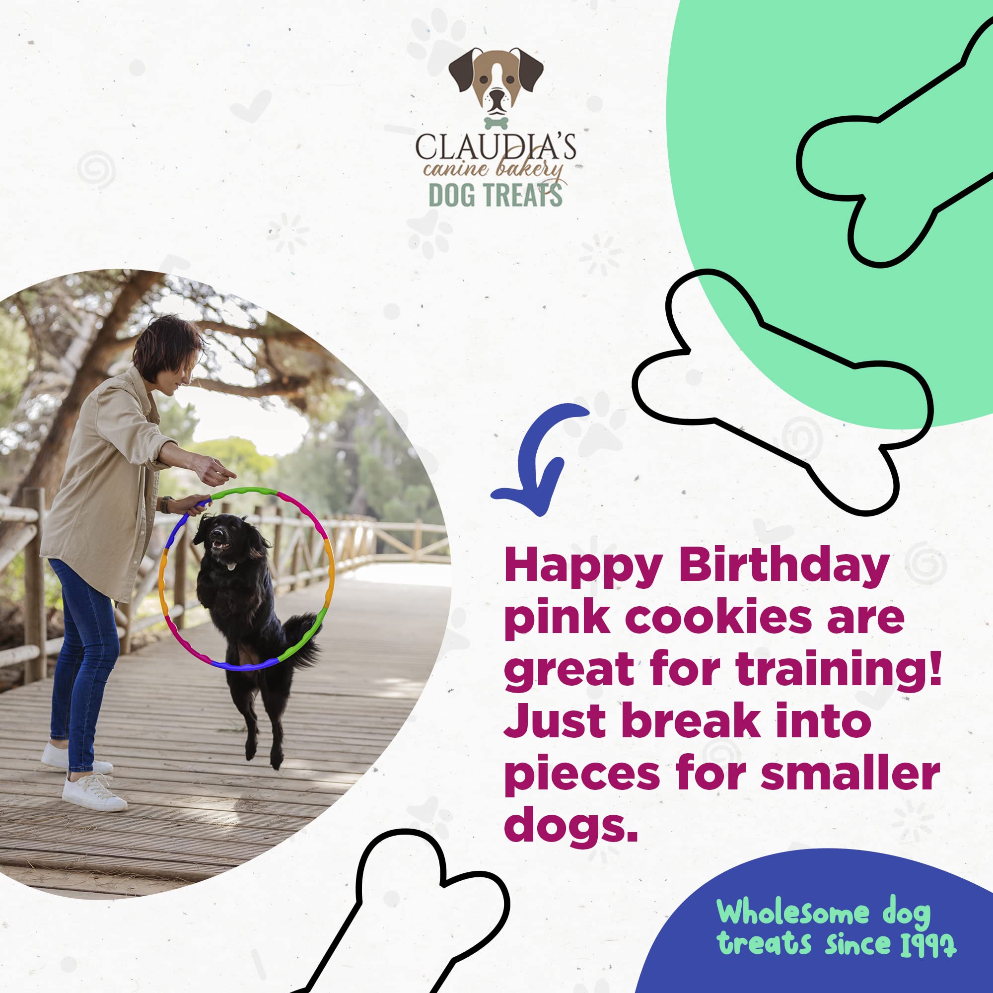 Claudia's Canine Bakery birthday party cookies in clamshell packaging convey convenient gifting.