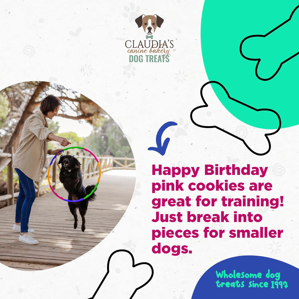 Claudia's Canine Bakery birthday party cookies in clamshell packaging convey convenient gifting.