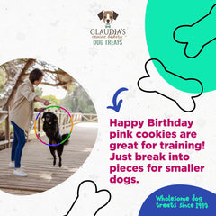 Claudia's Canine Bakery birthday party cookies in clamshell packaging convey convenient gifting.