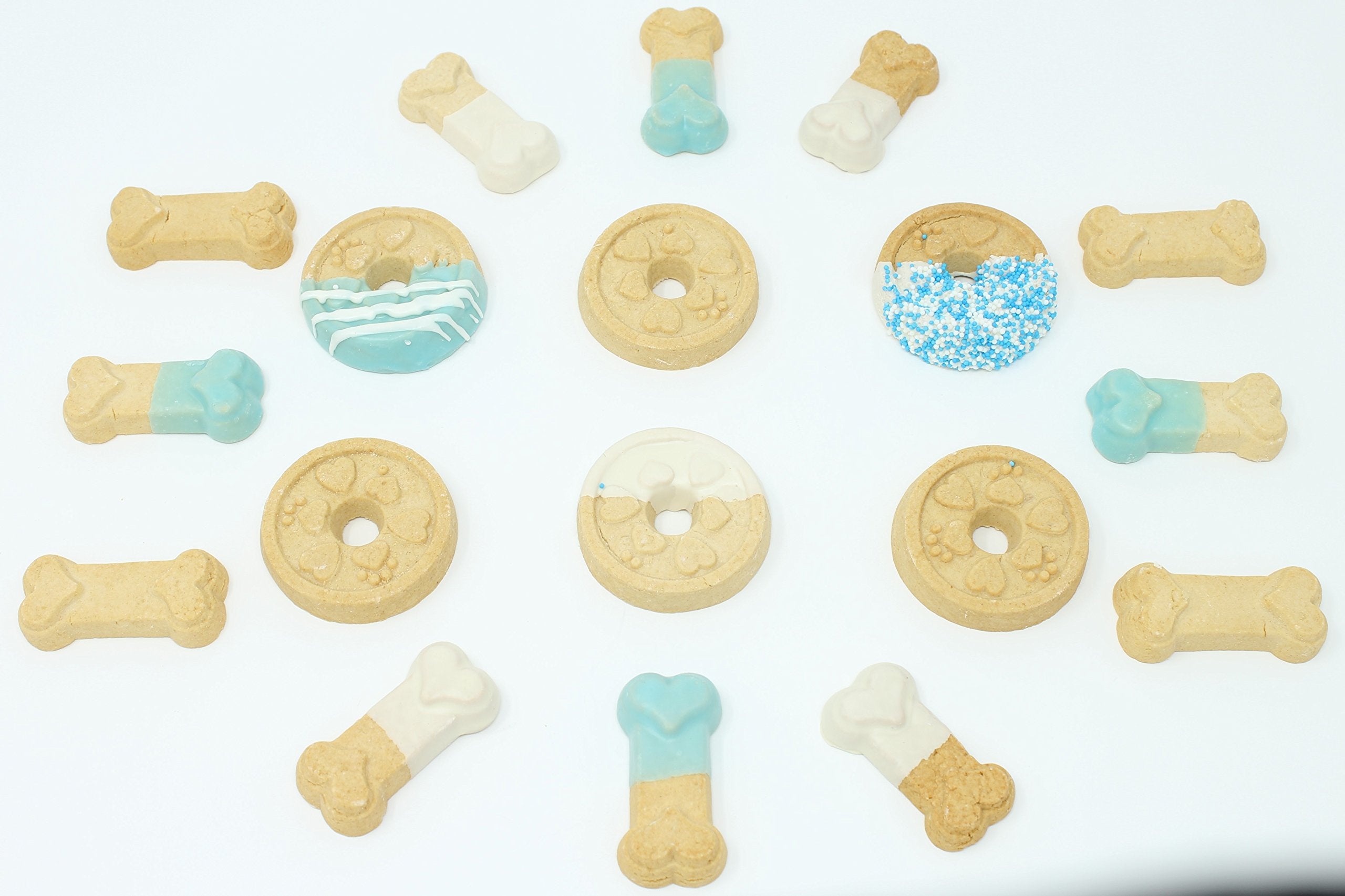 Claudias Canine Bakery blue buddies treats closeup features hand-decorated cookies with appealing aroma