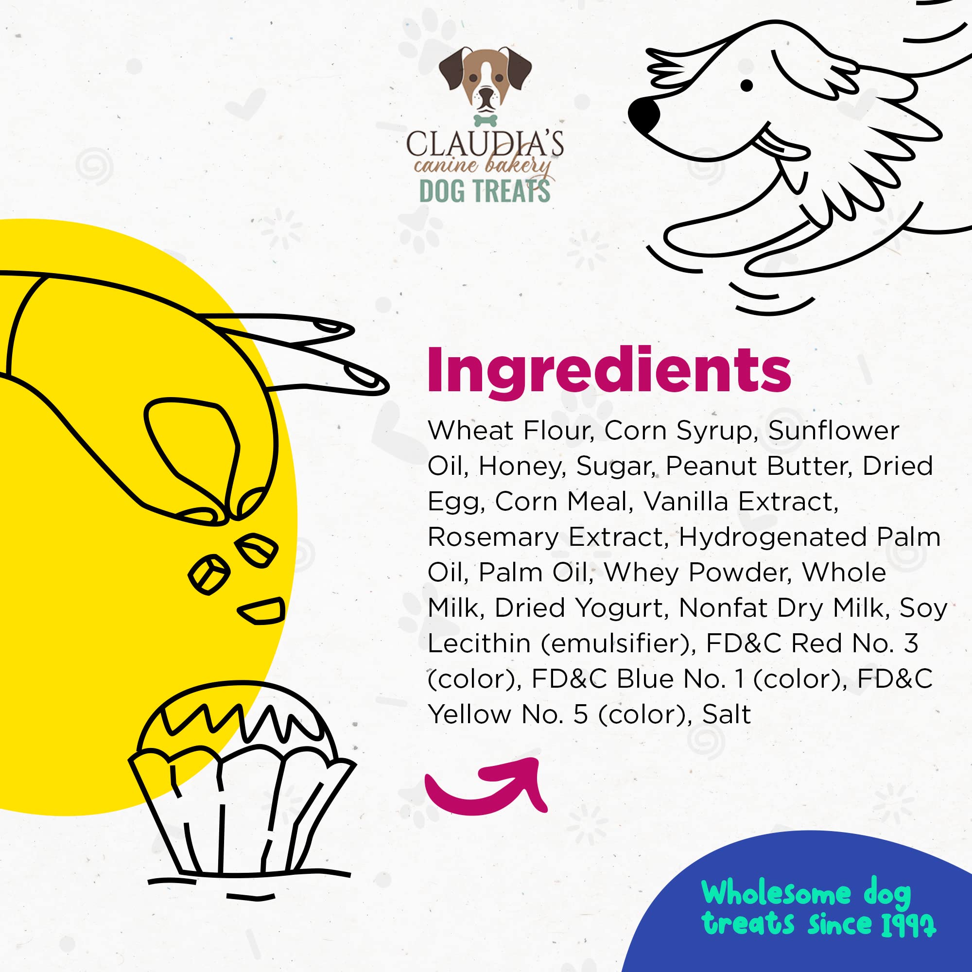 Claudia's Canine Bakery pink birthday cookie clamshell side view highlights party-ready snack.
