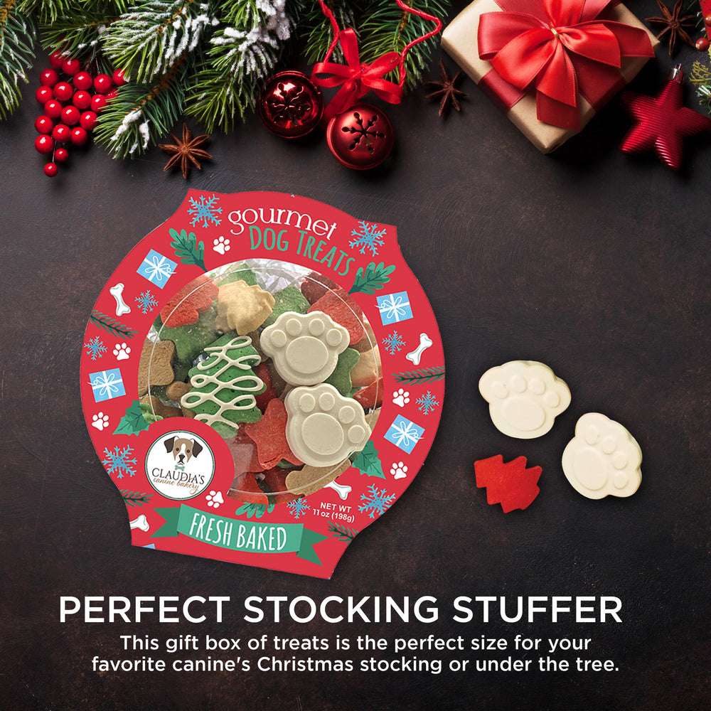 Claudia's Canine Bakery Santa Paws bone-shaped cookie image for holiday dog snack