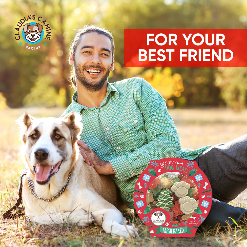 Claudia's Canine Bakery treats bag on shelf image signals gift-ready holiday snack