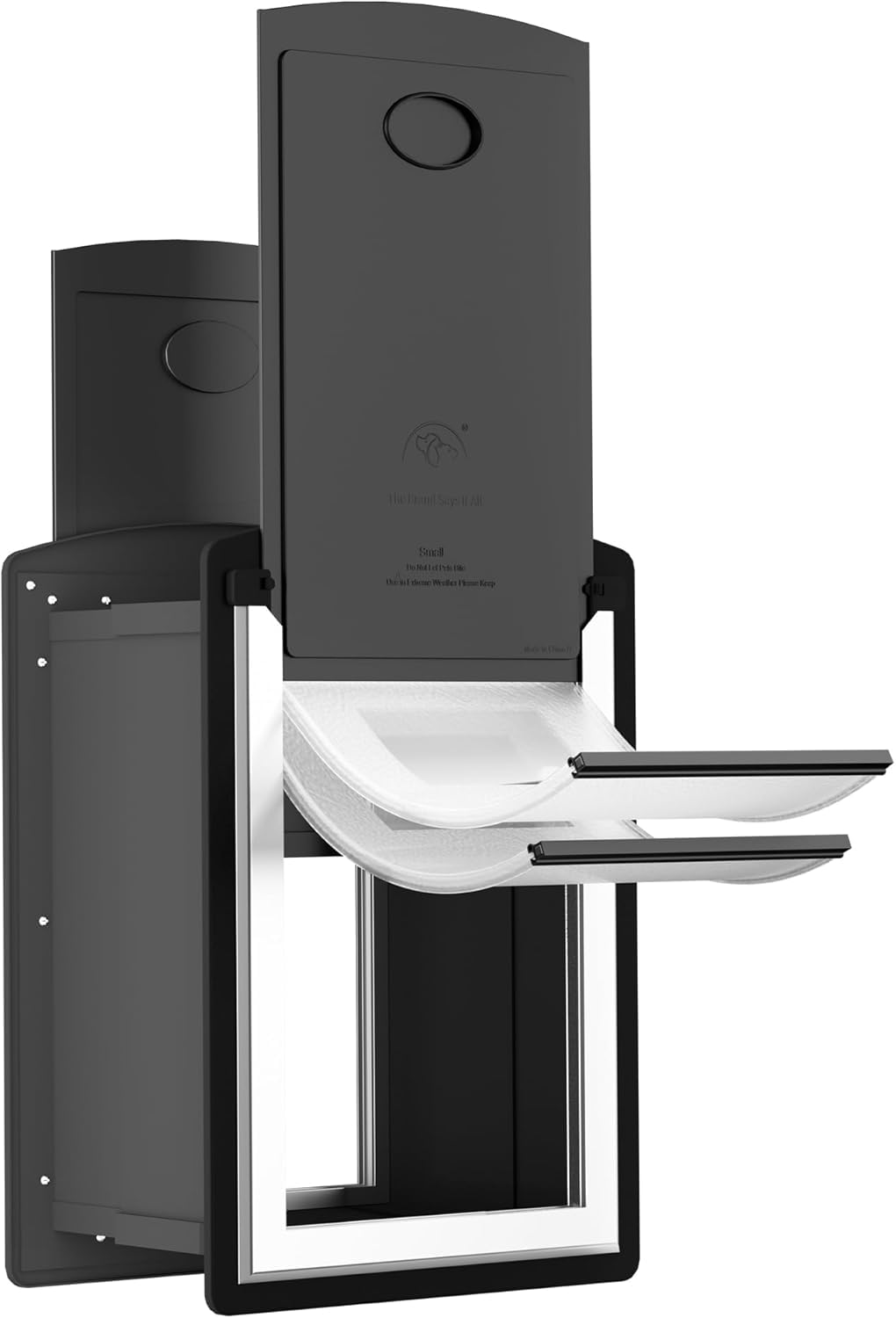ClawJaw cat door exterior-wall black small enables hands-free pet exits and entries.