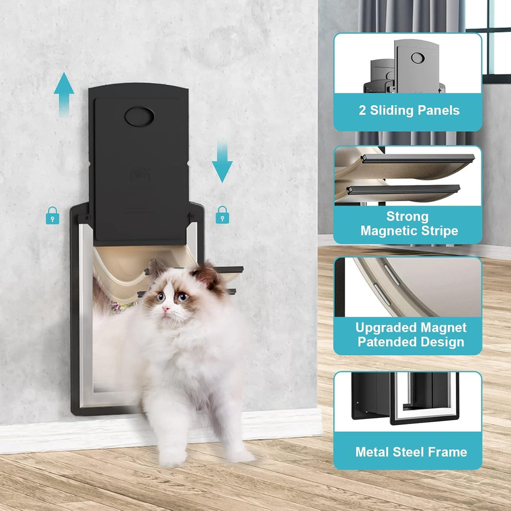 ClawJaw cat door telescopic-tunnel demonstrates adjustable fit for thick walls.