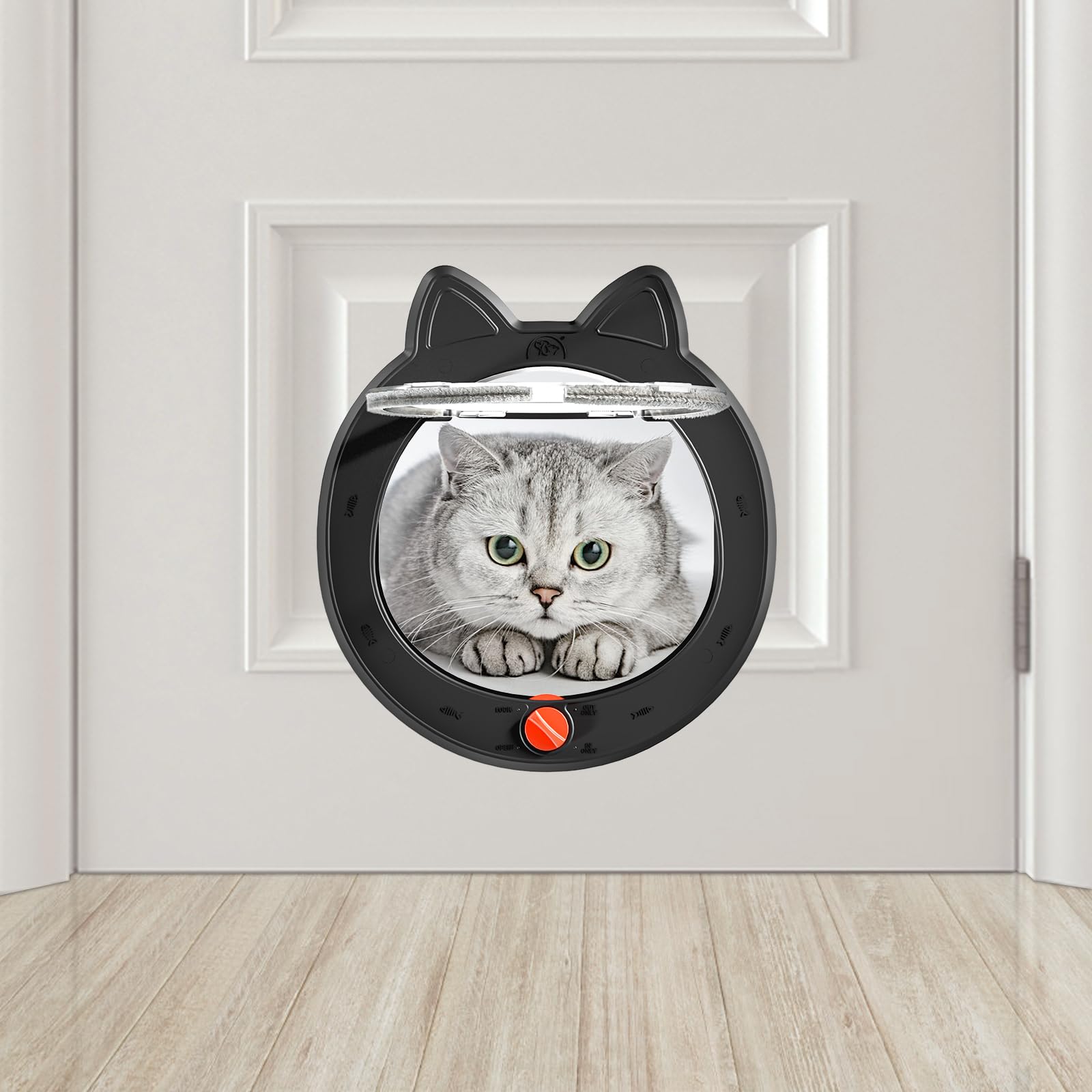 Black ClawJaw pet door blends with doors while delivering durable, quiet performance.
