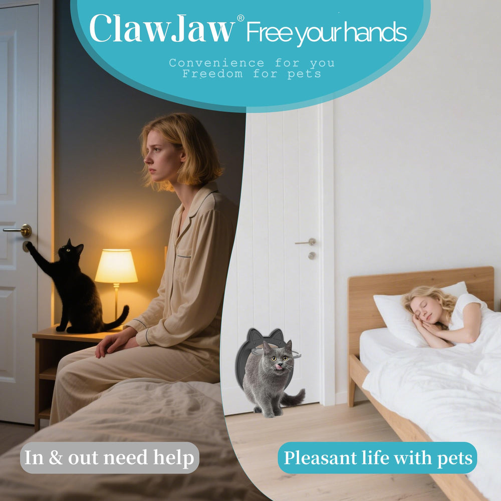 ClawJaw pet door installation guide photo shows simple steps for quick setup.