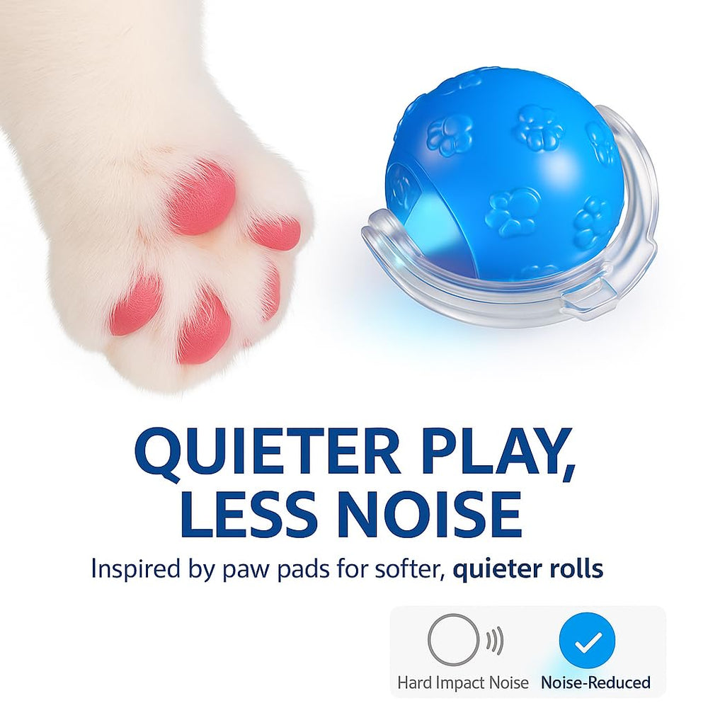 Clawped motion-activated play responds to cat moves with unpredictable paths.
