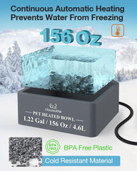 Clawsable heated water dish 156oz capacity ensures ample water for multiple pets