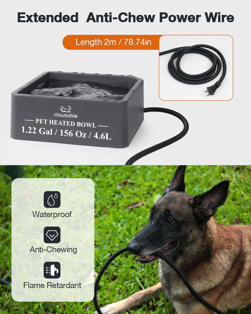 Clawsable long 78.7 inch cord allows flexible placement indoors or outside
