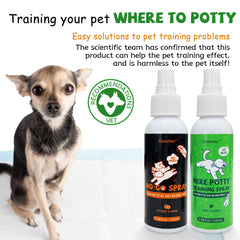 Clawzbey Here Potty Spray guides dogs to designated potty spots for training.