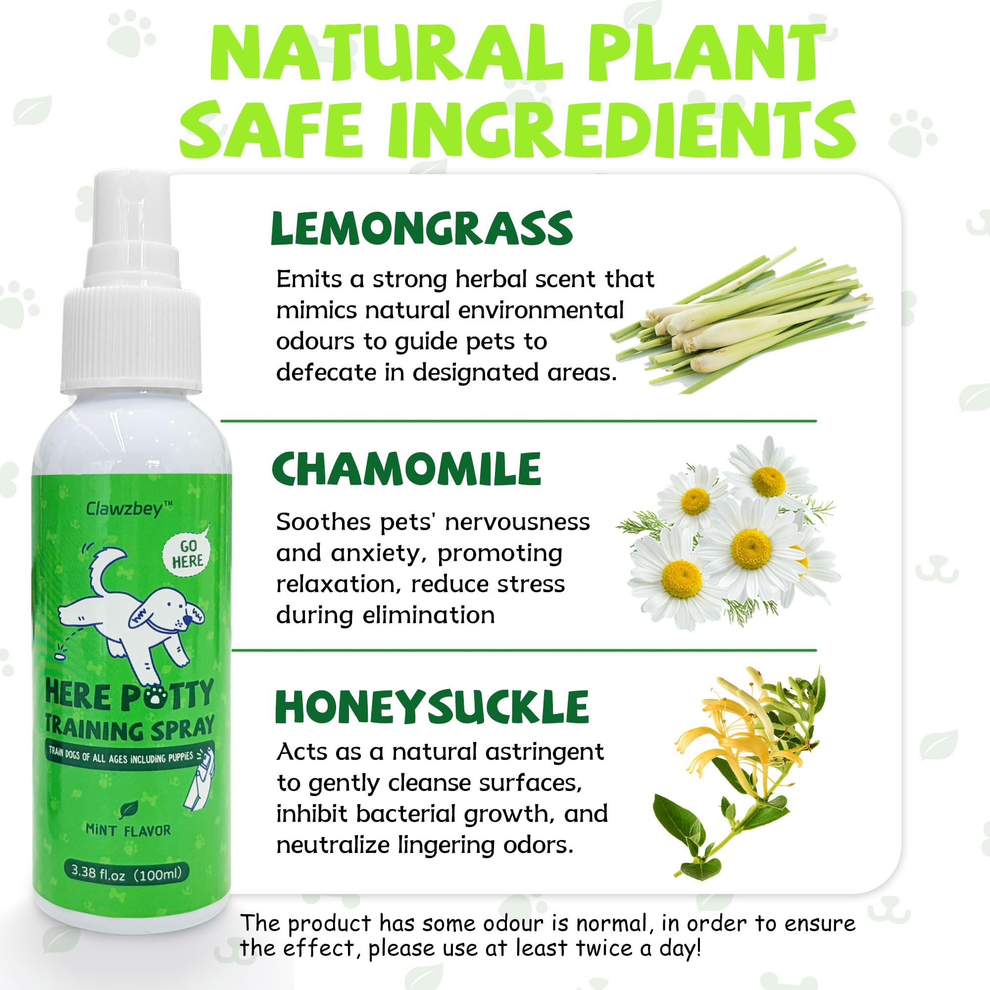Clawzbey Natural Botanical Ingredients emphasize a plant-based, pet-friendly formula.
