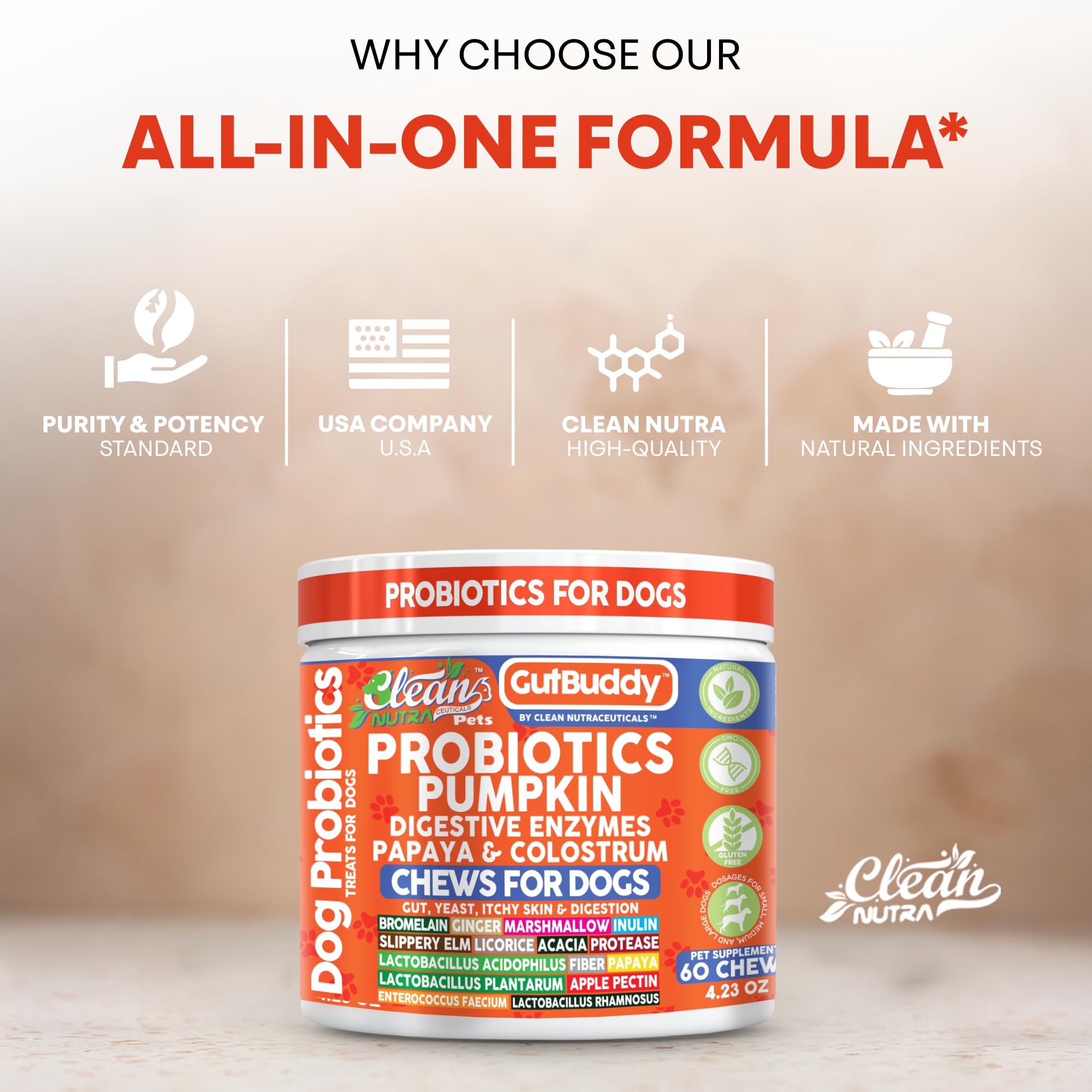 Clean Nutraceuticals colostrum gut-support dog chew for probiotic synergy