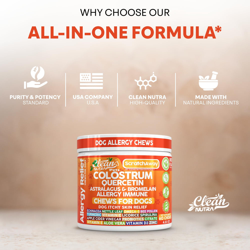 Clean Nutraceuticals beef-flavored dog chews close-up for easy daily allergy routine
