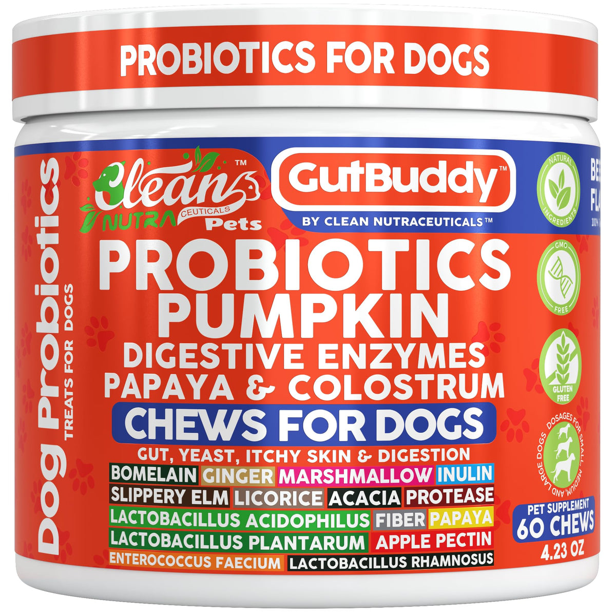 Clean Nutraceuticals dog probiotic soft chews beef flavor for digestive comfort