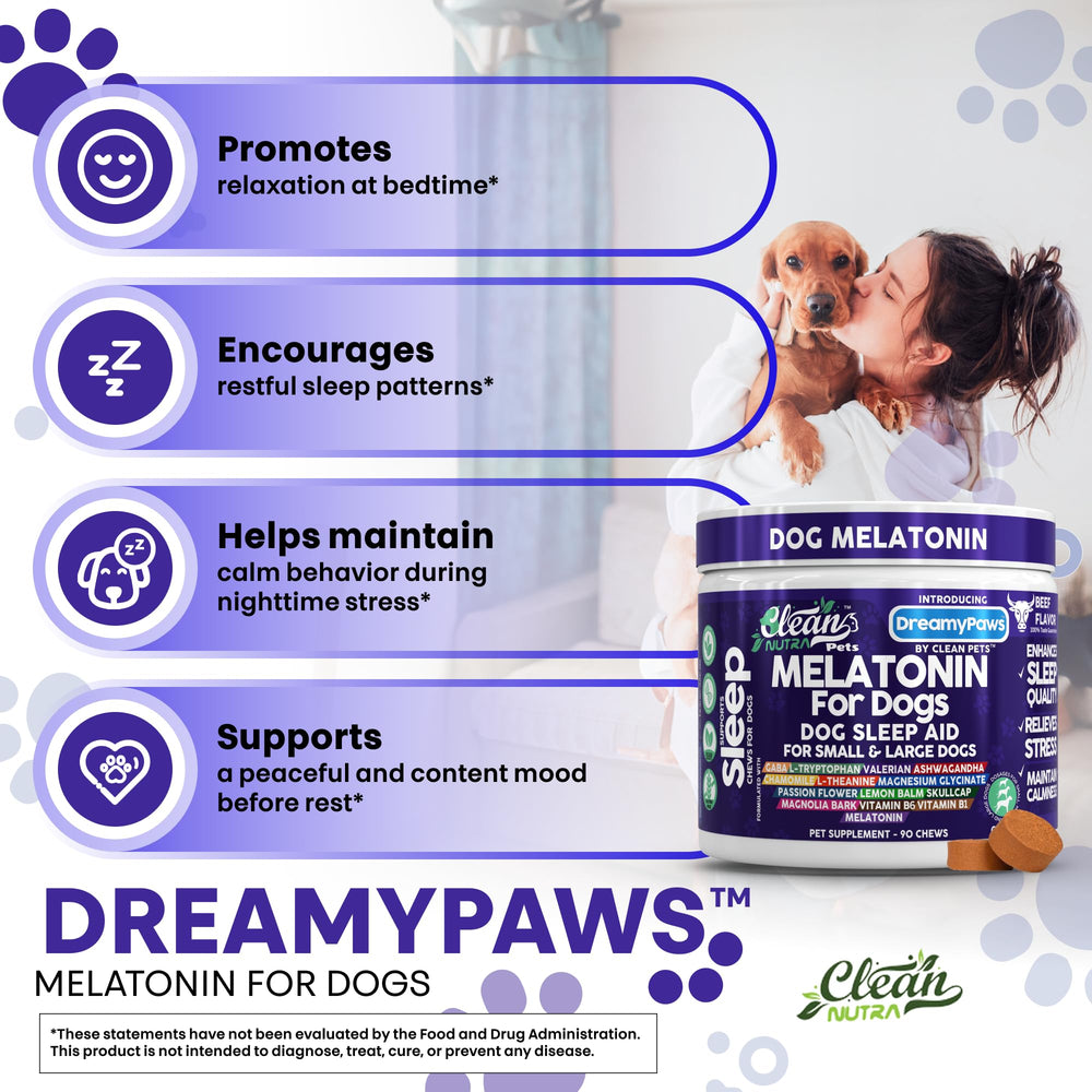 Clean Pets Dreamy Paws crate-time comfort chews for anxious dogs