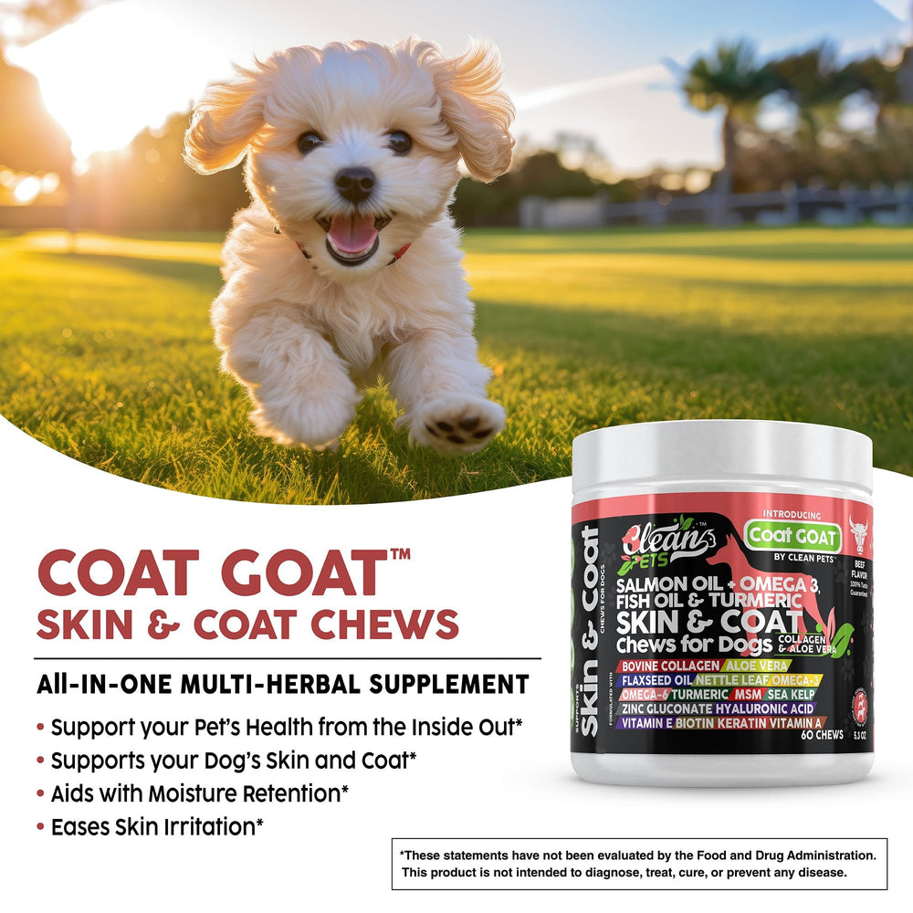 Clean Pets omega-3 for dogs image showing potential coat shine.