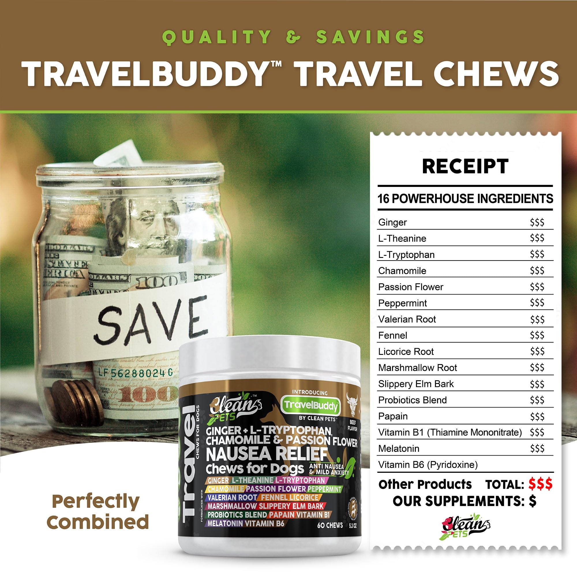 Clean Pets Travel Chews marshmallow-root blend eases gut comfort during journeys