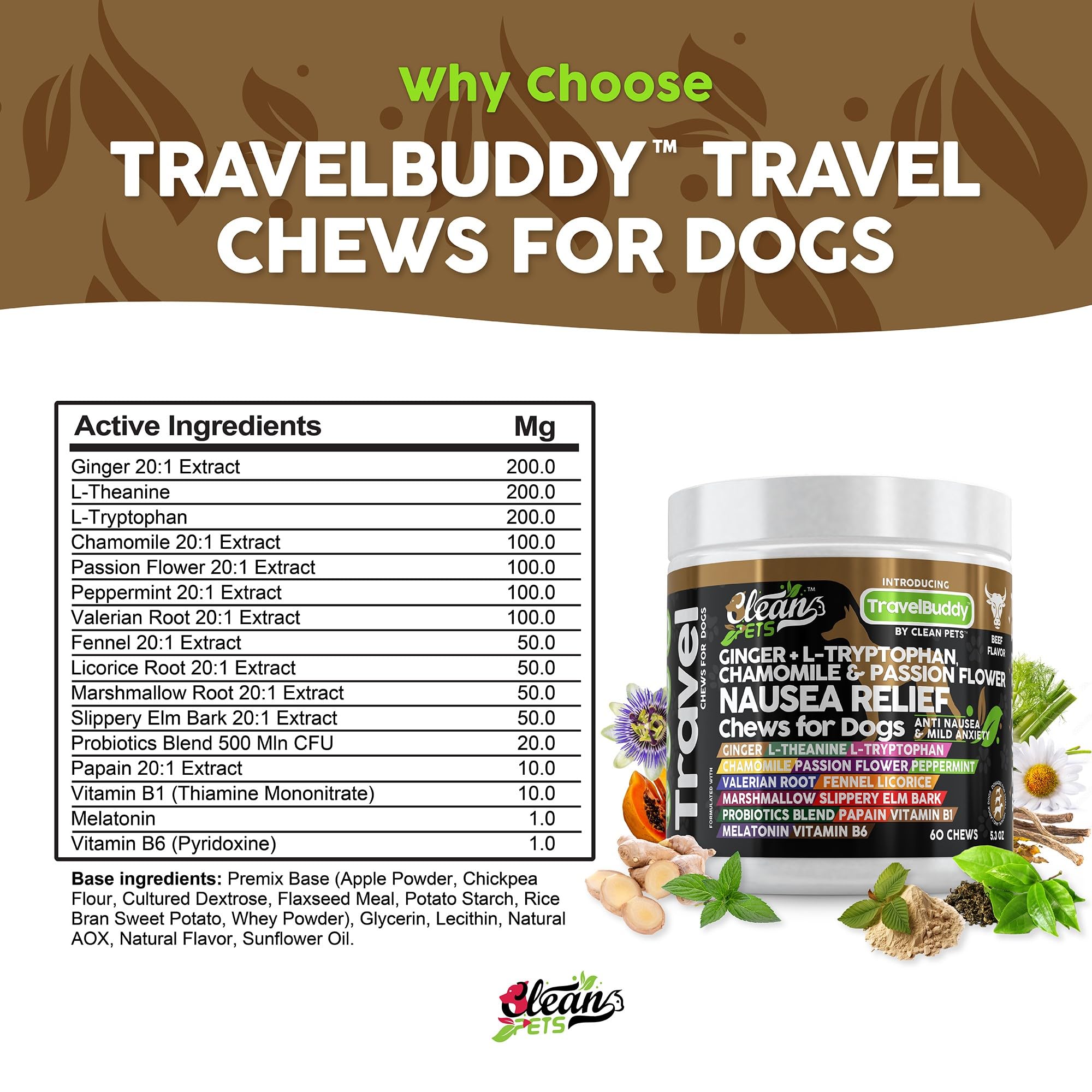 Clean Pets Travel Chews valerian-root calmness for relaxed car rides and flights