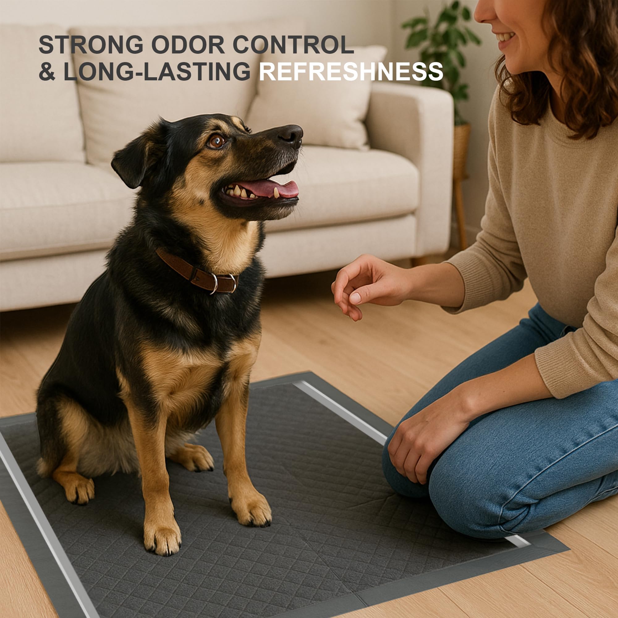 CLEAN SPACES Charcoal Puppy Pads laid flat to reveal 6-layer protection for mess containment