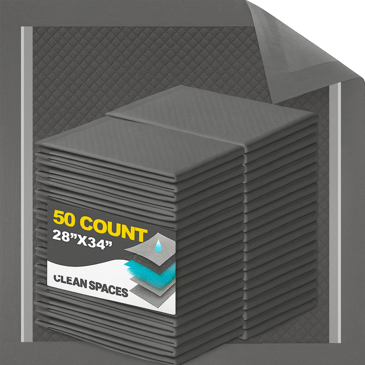 CLEAN SPACES Charcoal Puppy Pads packaging shows 50-count box for odor control