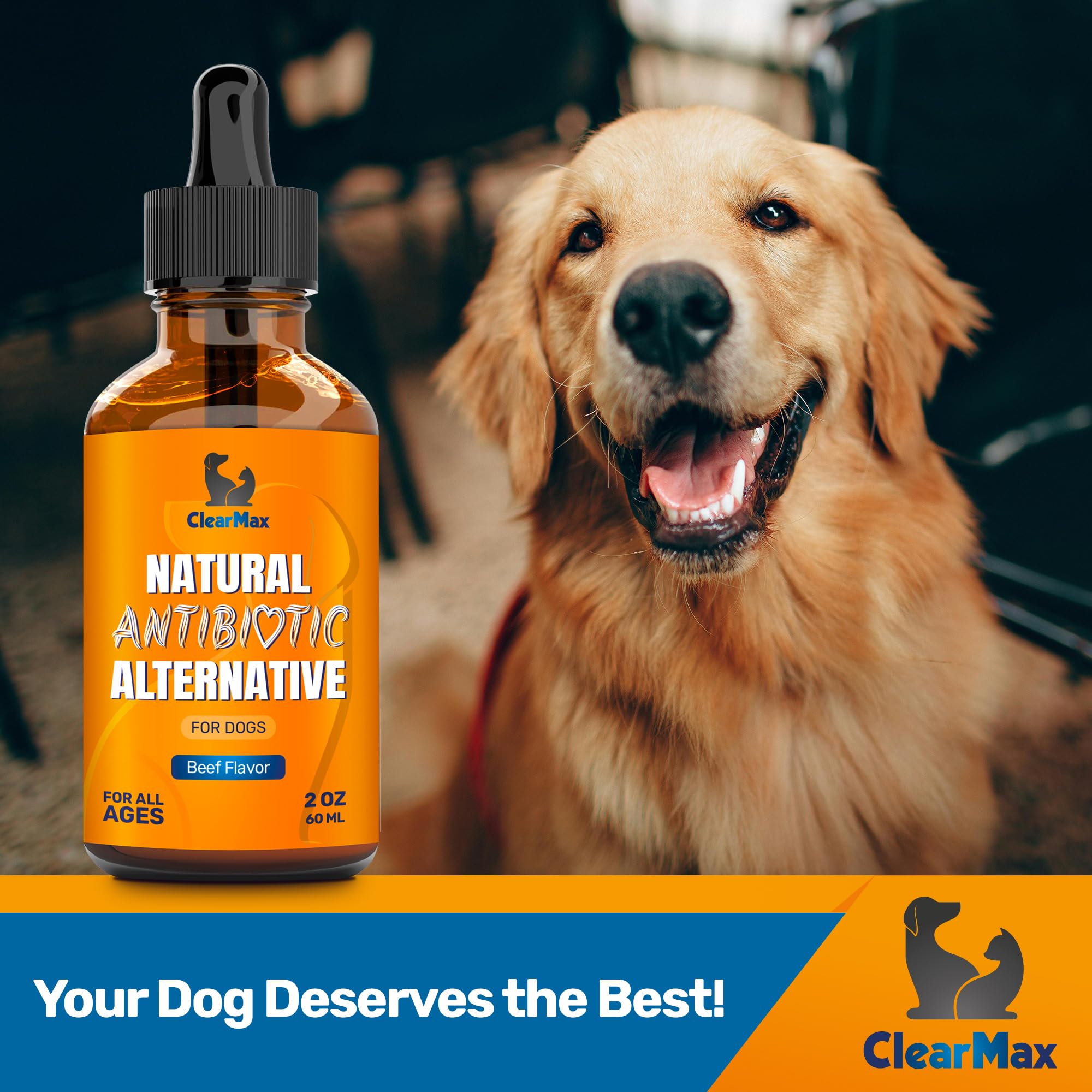 Clear Max dog health supplement usage scene showing versatile care for pets.