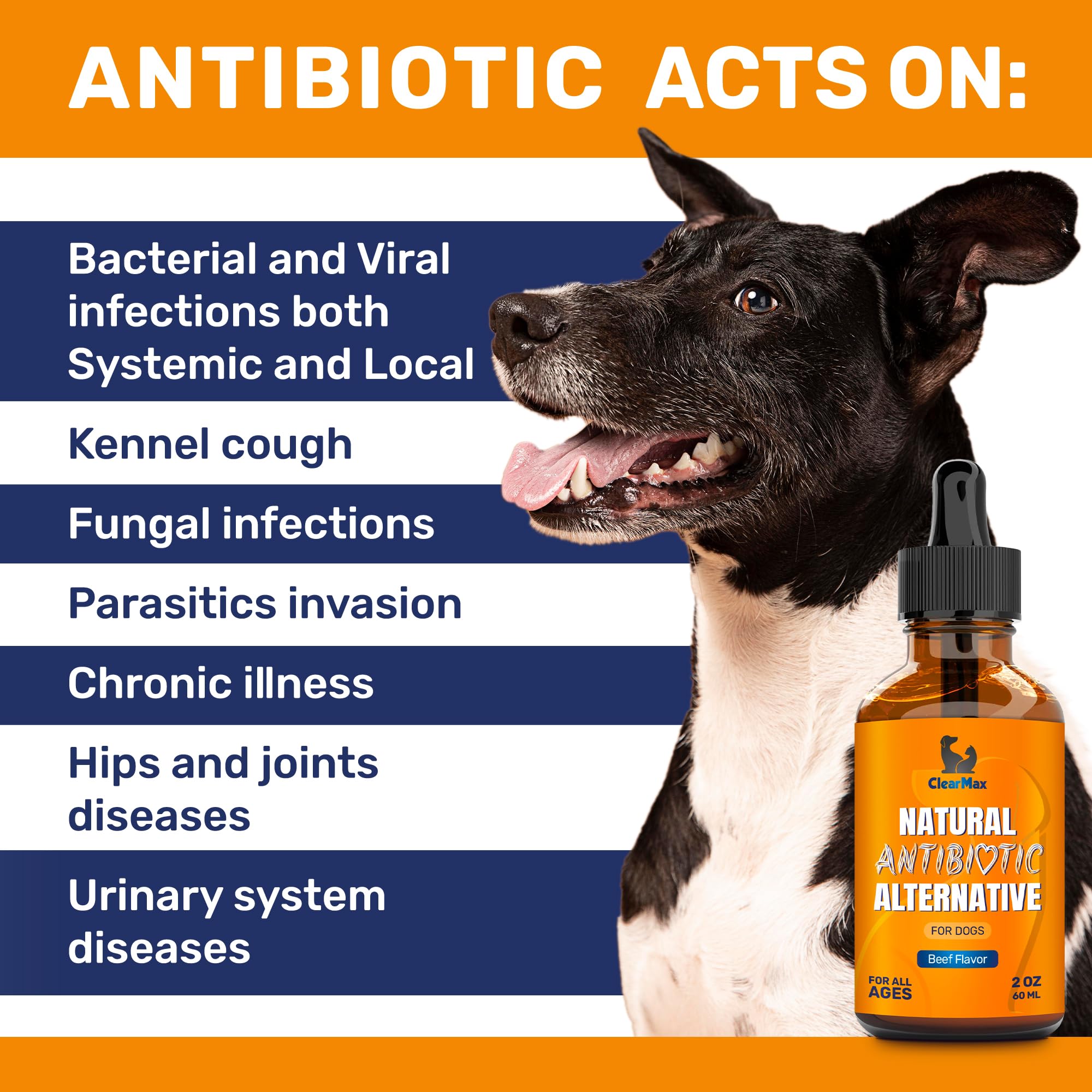 Clear Max natural antibiotics for dogs pour demonstrates easy administration and dosing.