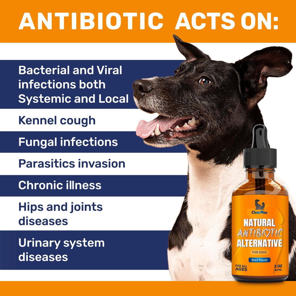 Clear Max natural antibiotics for dogs pour demonstrates easy administration and dosing.