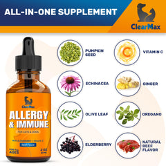 Clear Max echinacea drops illustrate immune-supporting ingredients for pets.