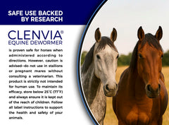 CLENVIA paste for foal usage image highlights suitability for foals and mature horses