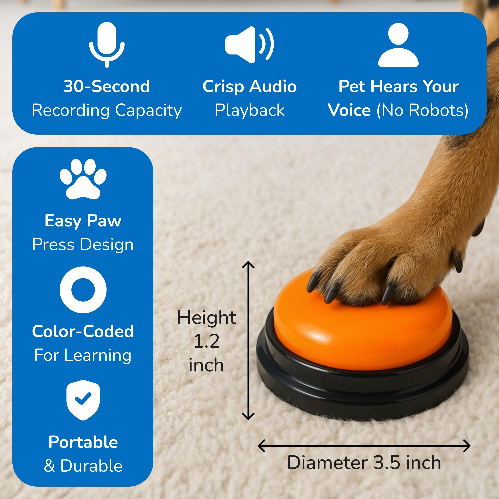 Clever Pets dog buttons companionship-bond shows stronger bond and calmer dog behavior.