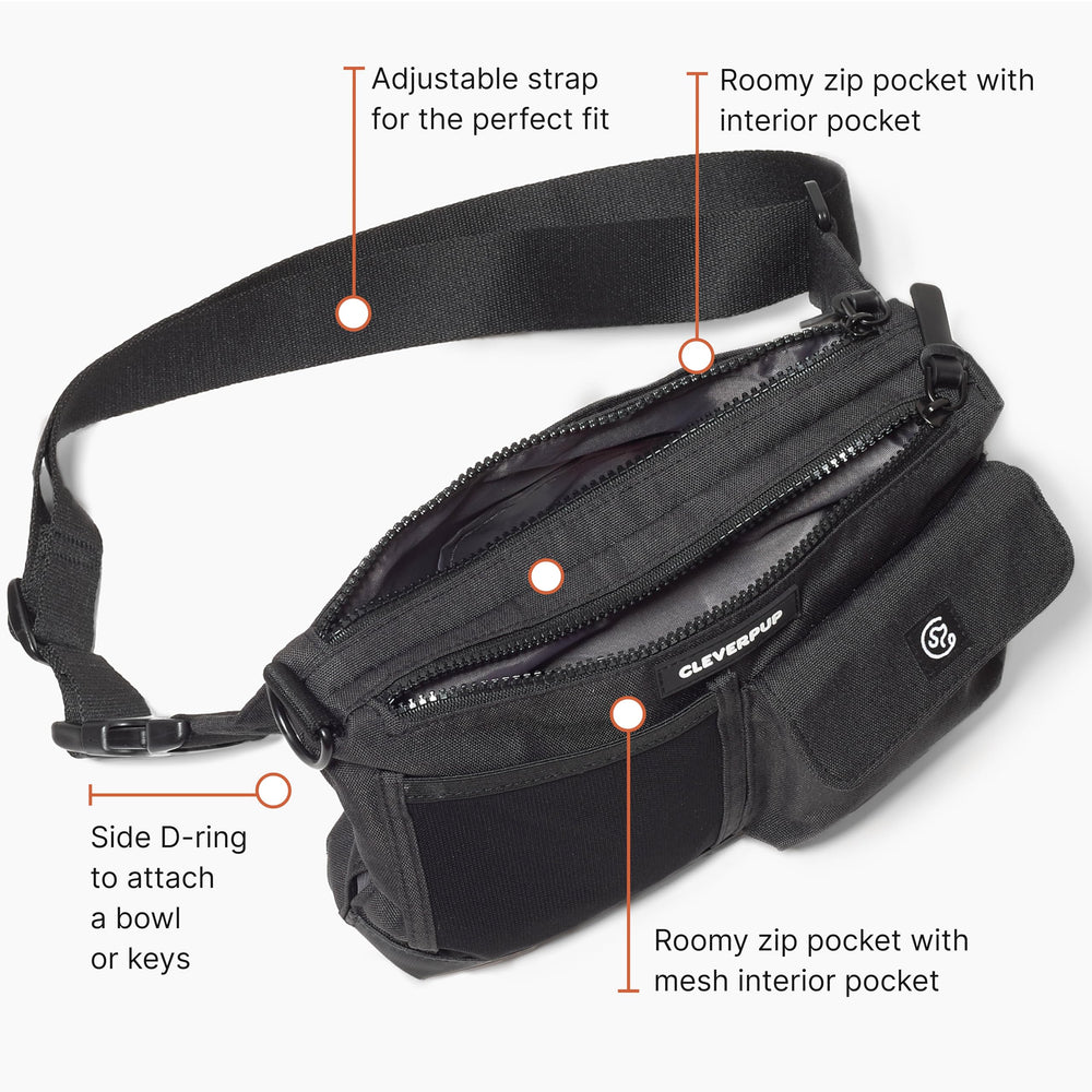 Cleverpup adjustable straps worn as crossbody or belt bag
