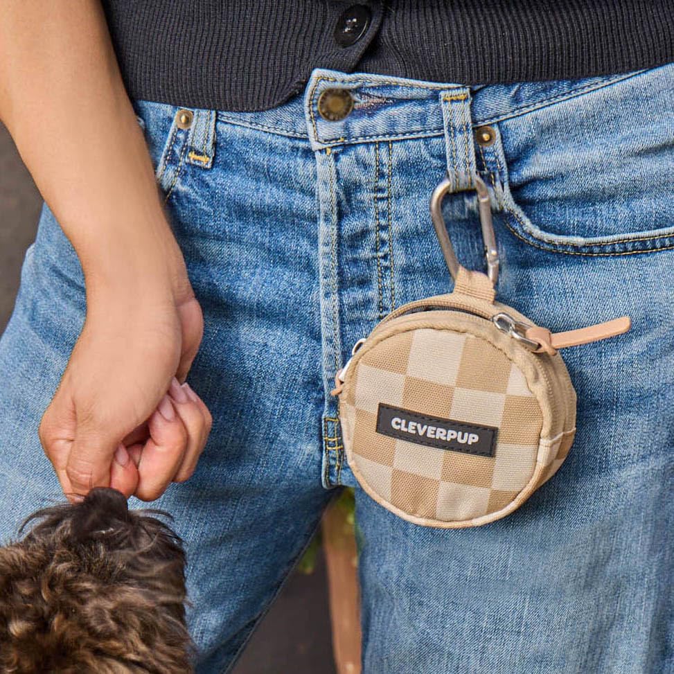 Cleverpup Snackpack water-resistant exterior protects treats in wet weather