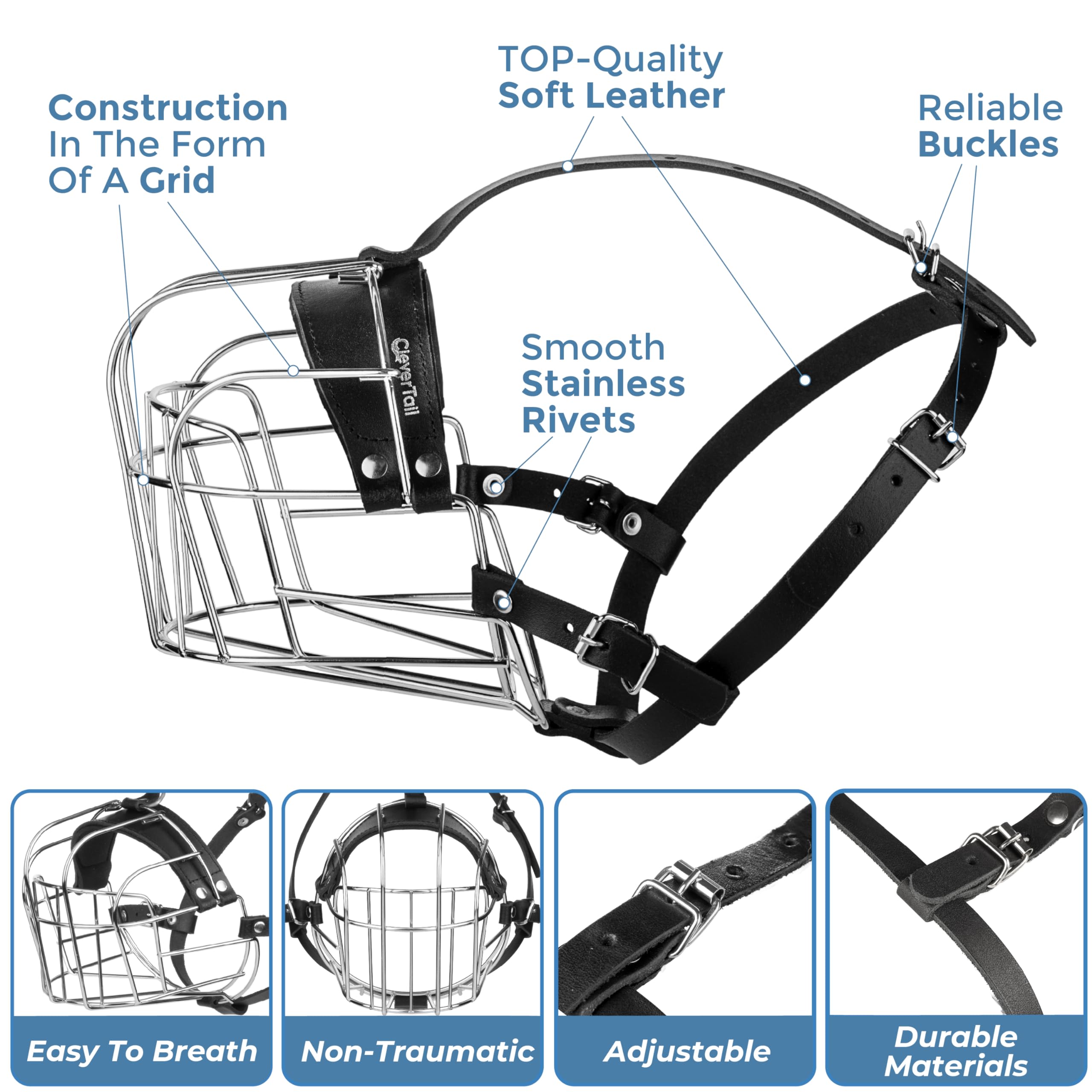 CleverTail muzzle design allows breathing and water during walks and grooming