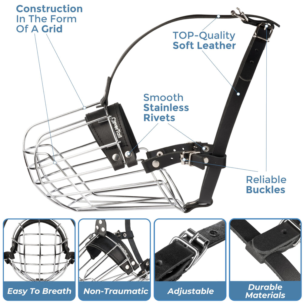 CleverTail Pitbull Muzzle basket detail reveals steel cage and breathability.