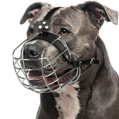 CleverTail Pitbull Muzzle side view showing secure basket design for safe walks.