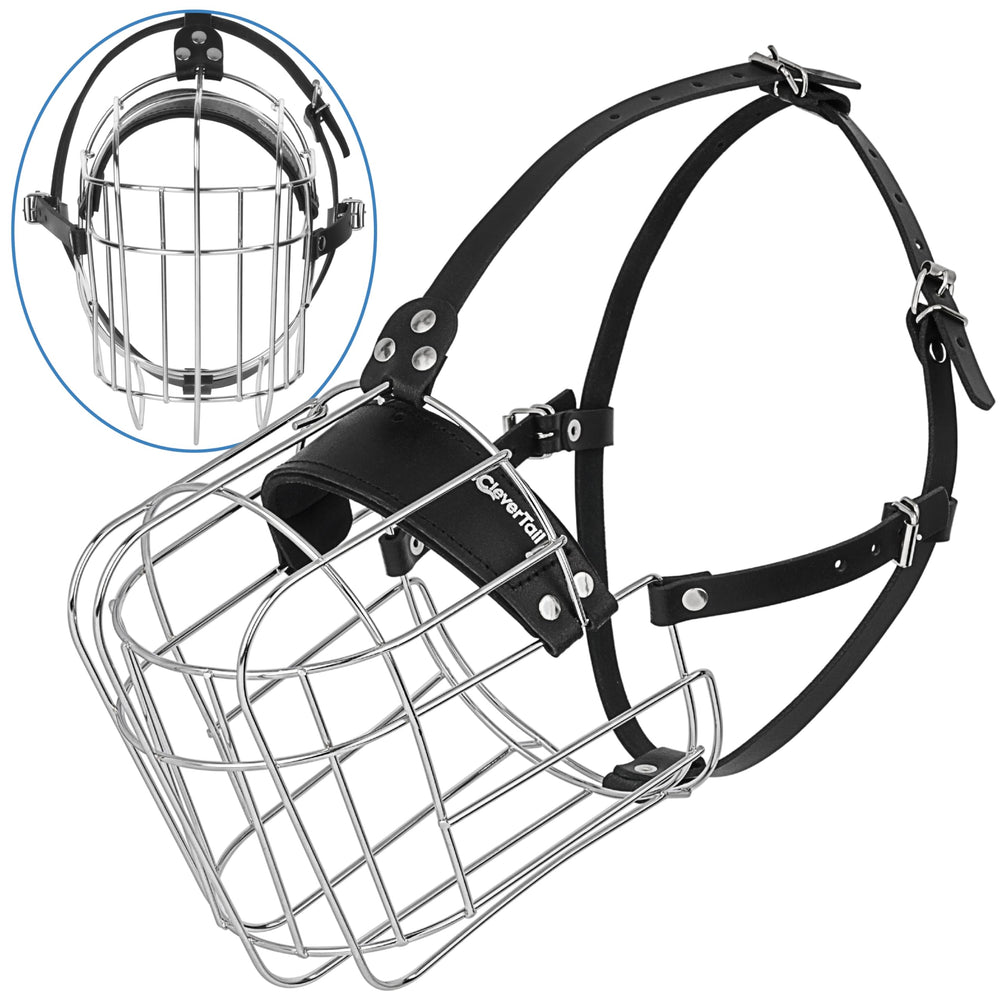 CleverTail XL muzzle basket detail highlights sturdy steel and premium materials.
