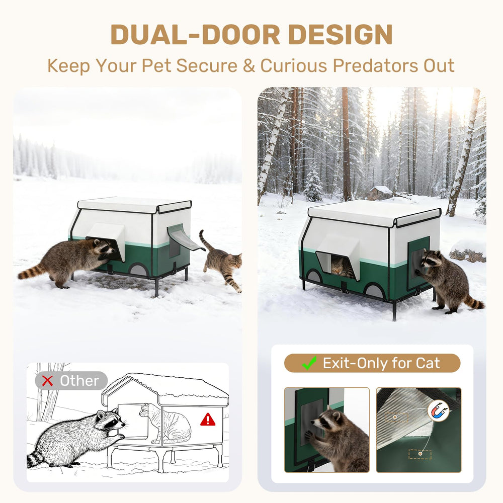 ClimbHope awning and door flap illustrate all-weather protection and access
