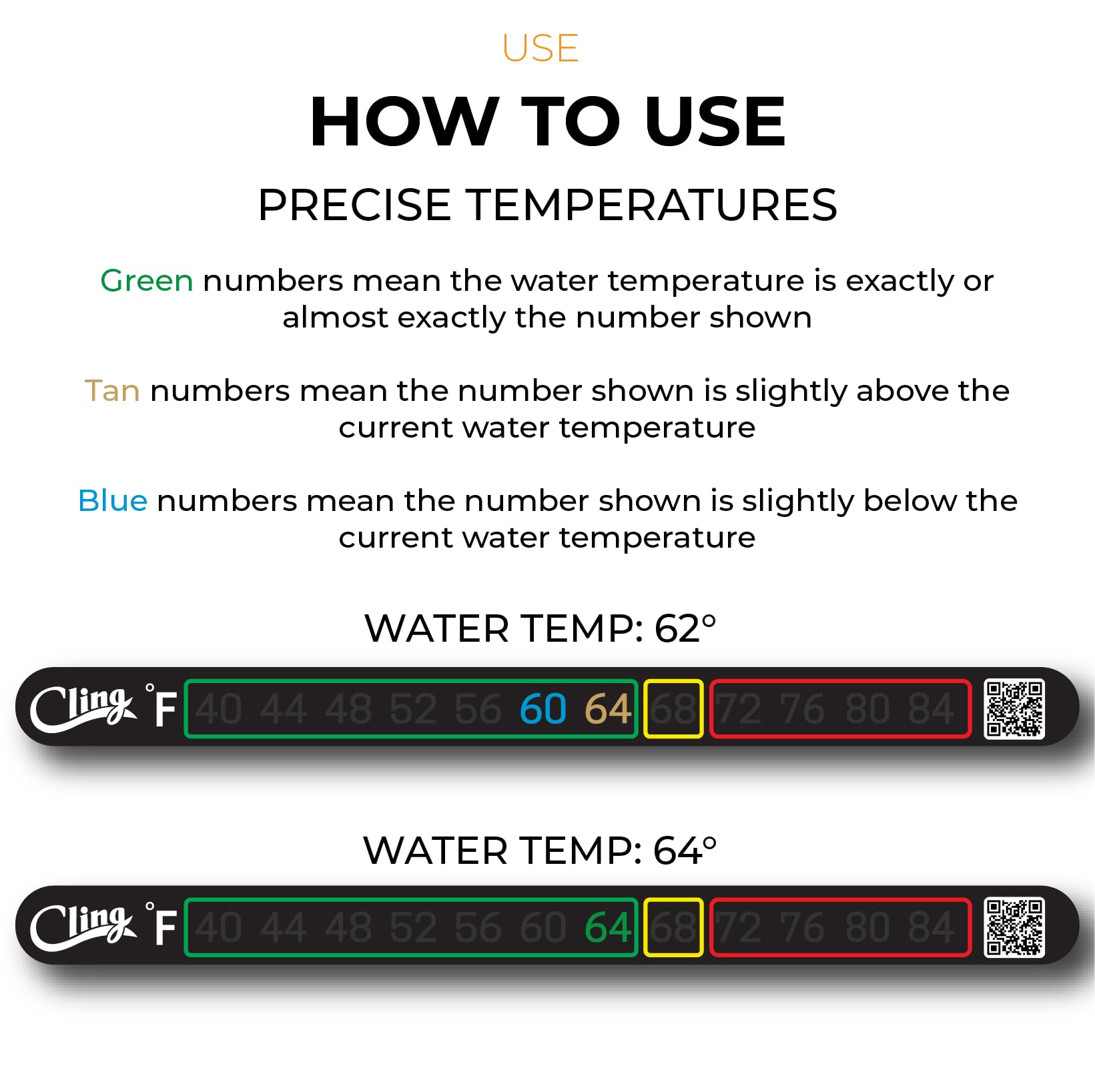 Cling Temperature Tape packaging showcases easy-to-use thermometer for anglers.