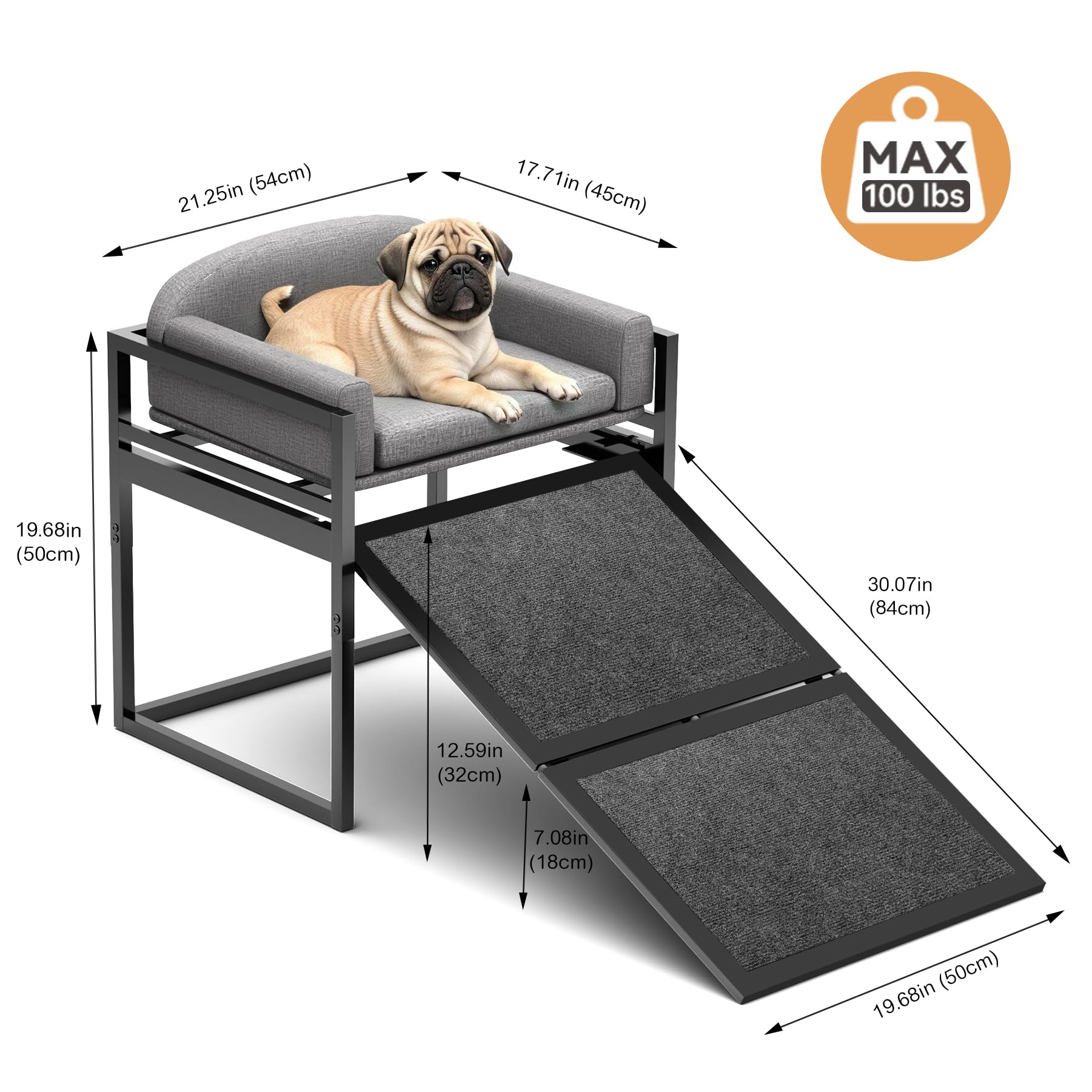 Clioran grey pet step beside high bed offers calm companionship at desk